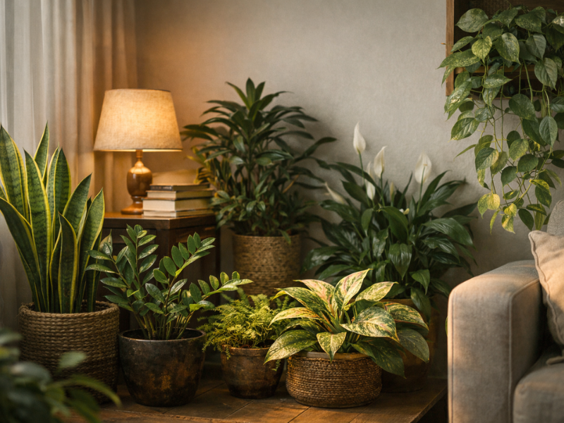 salon con plantas para pisos con poca luz