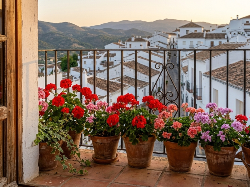 fila de geranios en una terraza